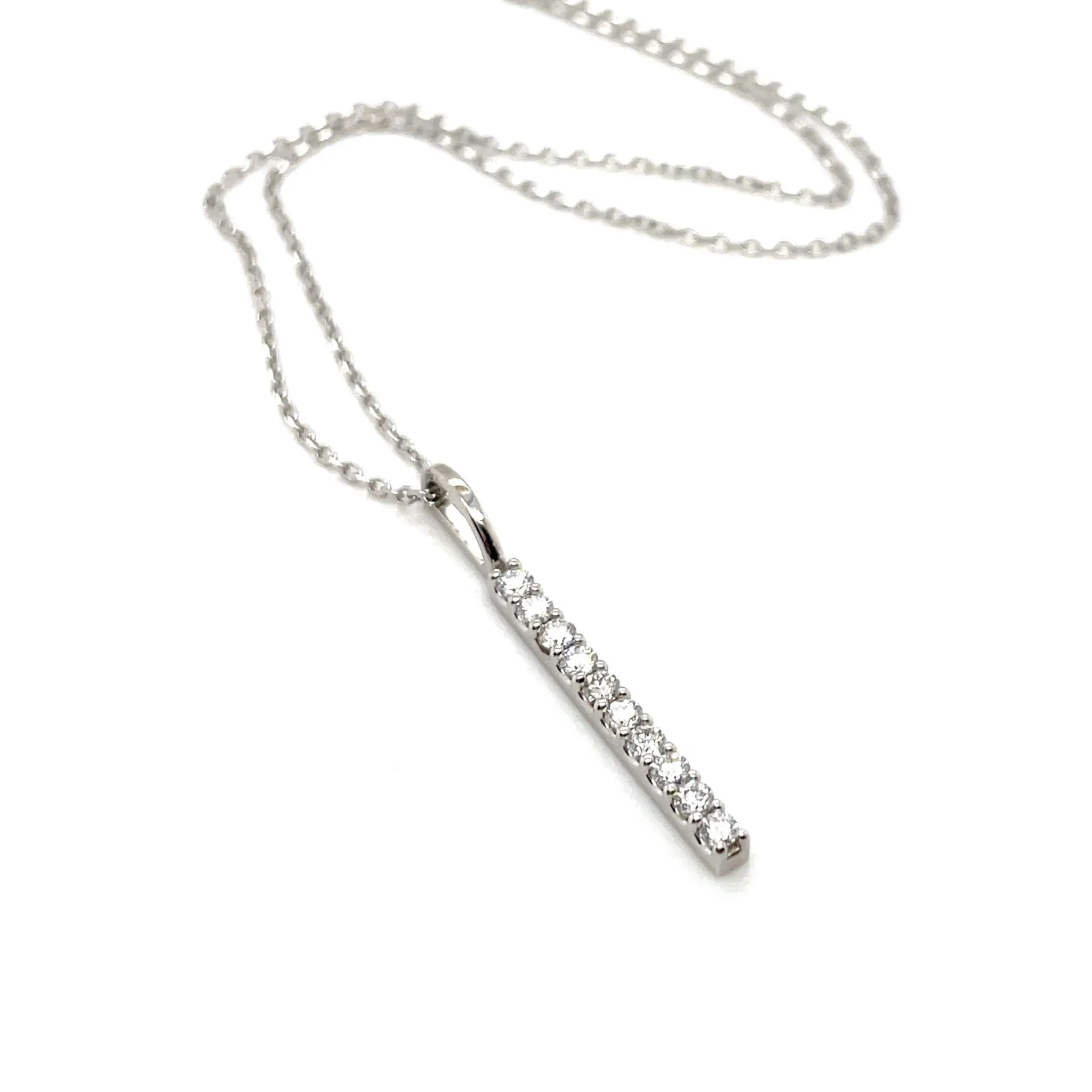 14K Diamond Vertical Bar Necklace - Lab Grown or Natural Diamonds