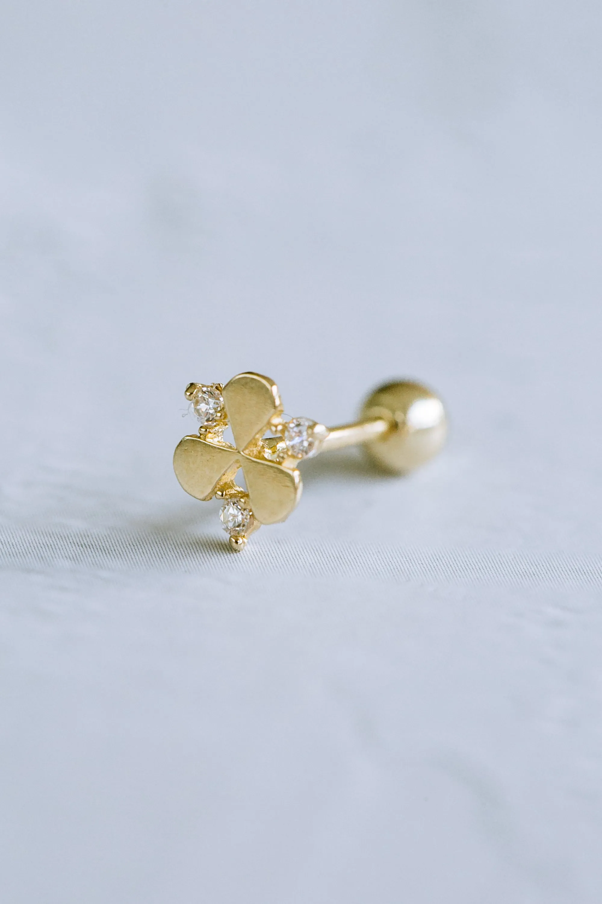 14K GOLD JEWELRY MINIMALIST CZ FLOWER BARBELL EAR STUD EARRING PIERCING