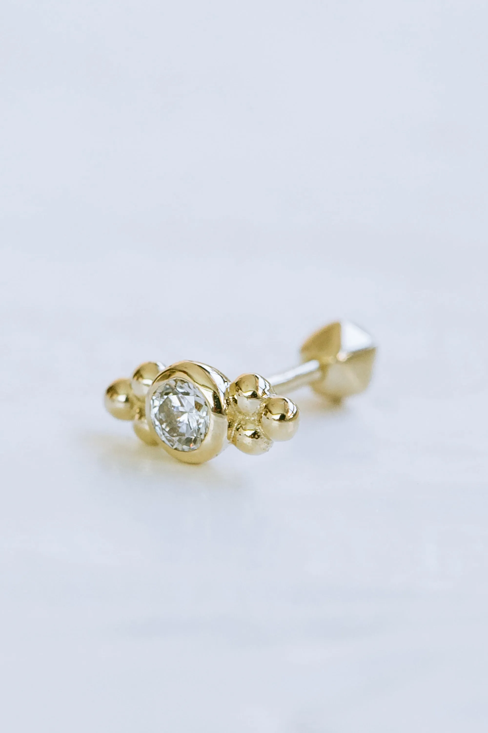 14K GOLD JEWELRY MINIMALIST DELICATE CZ TRIANGLE BALLS BARBELL EAR STUD EARRING PIERCING