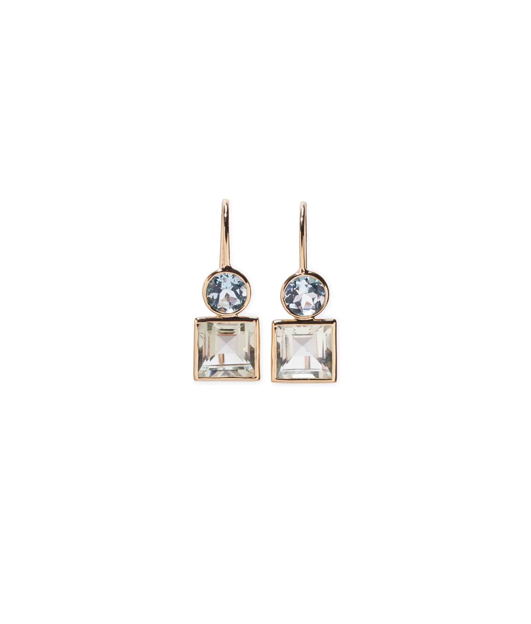 14k Gold Pastille Earrings in Sky Blue Topaz & Green Amethyst