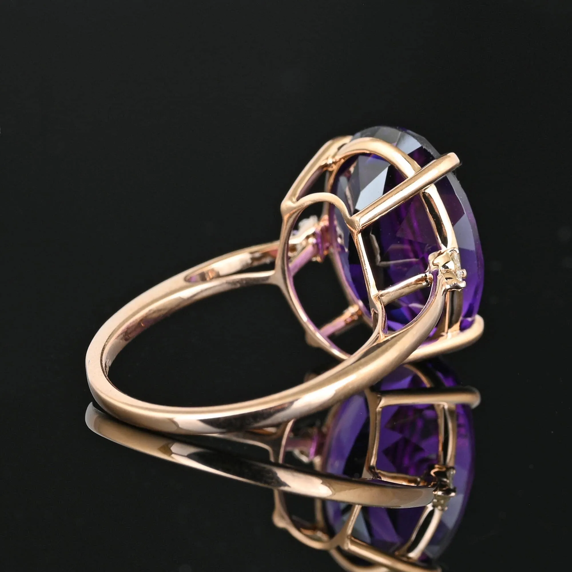 14K Rose Gold Diamond Amethyst Ring, 9 Carats