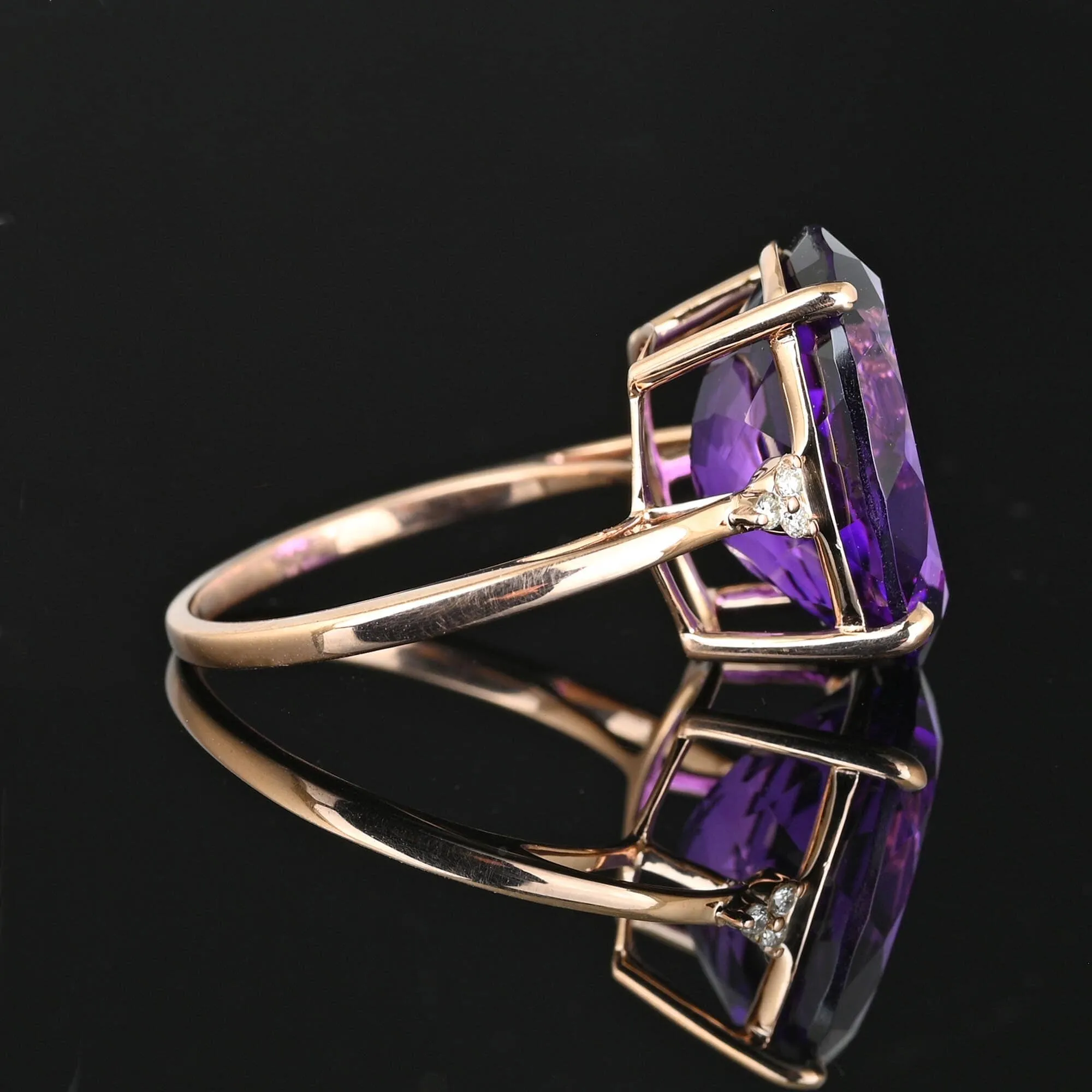 14K Rose Gold Diamond Amethyst Ring, 9 Carats