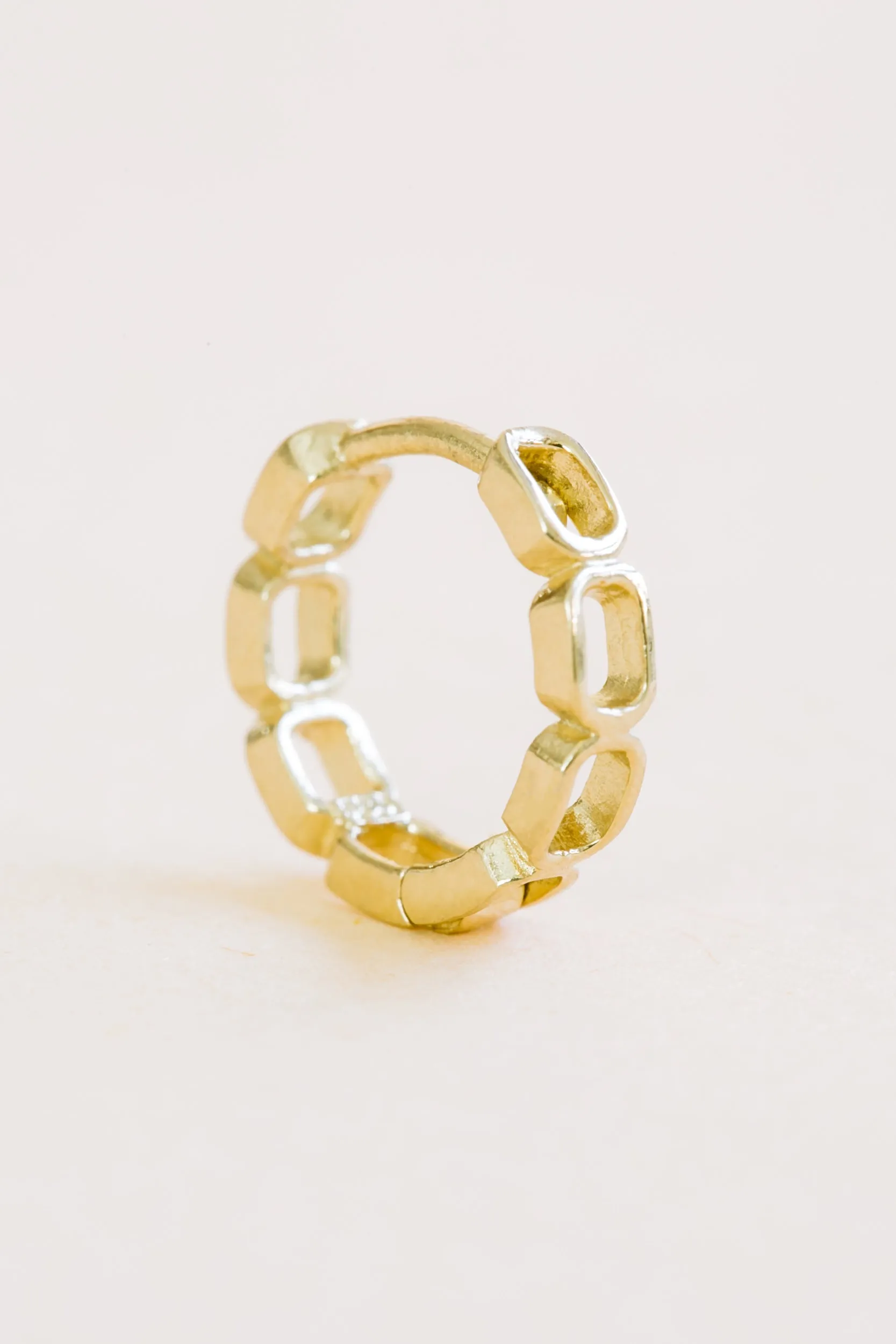 14K Solid Gold Open Chain Shape Earring Hoop Ring