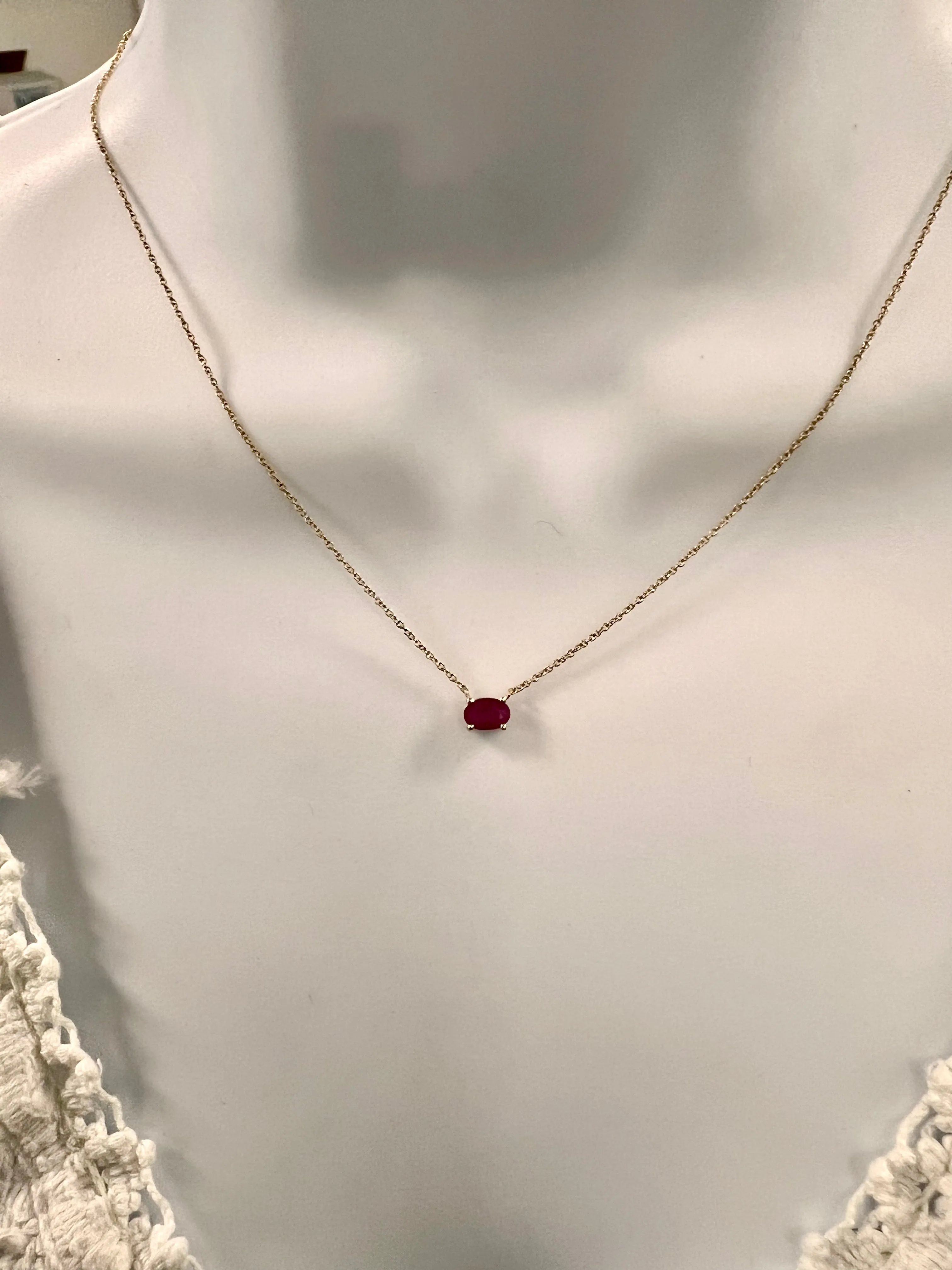 14K Yellow gold red natural ruby necklace-2347