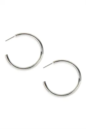 1.5 Inches Post Hoop Earrings Rhodium - Pack of 6