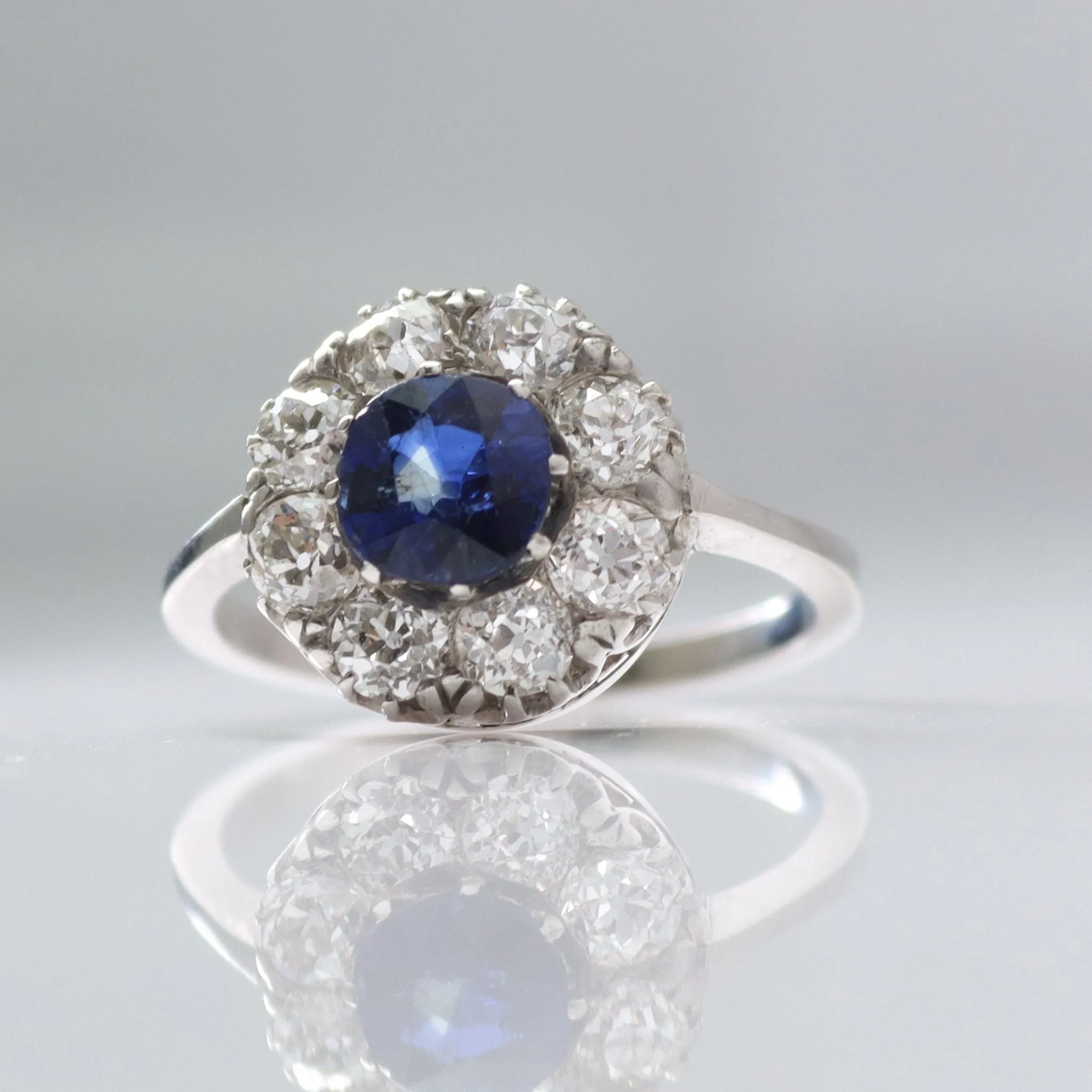 18 Carat White Gold Sapphire and Diamond Cluster Ring