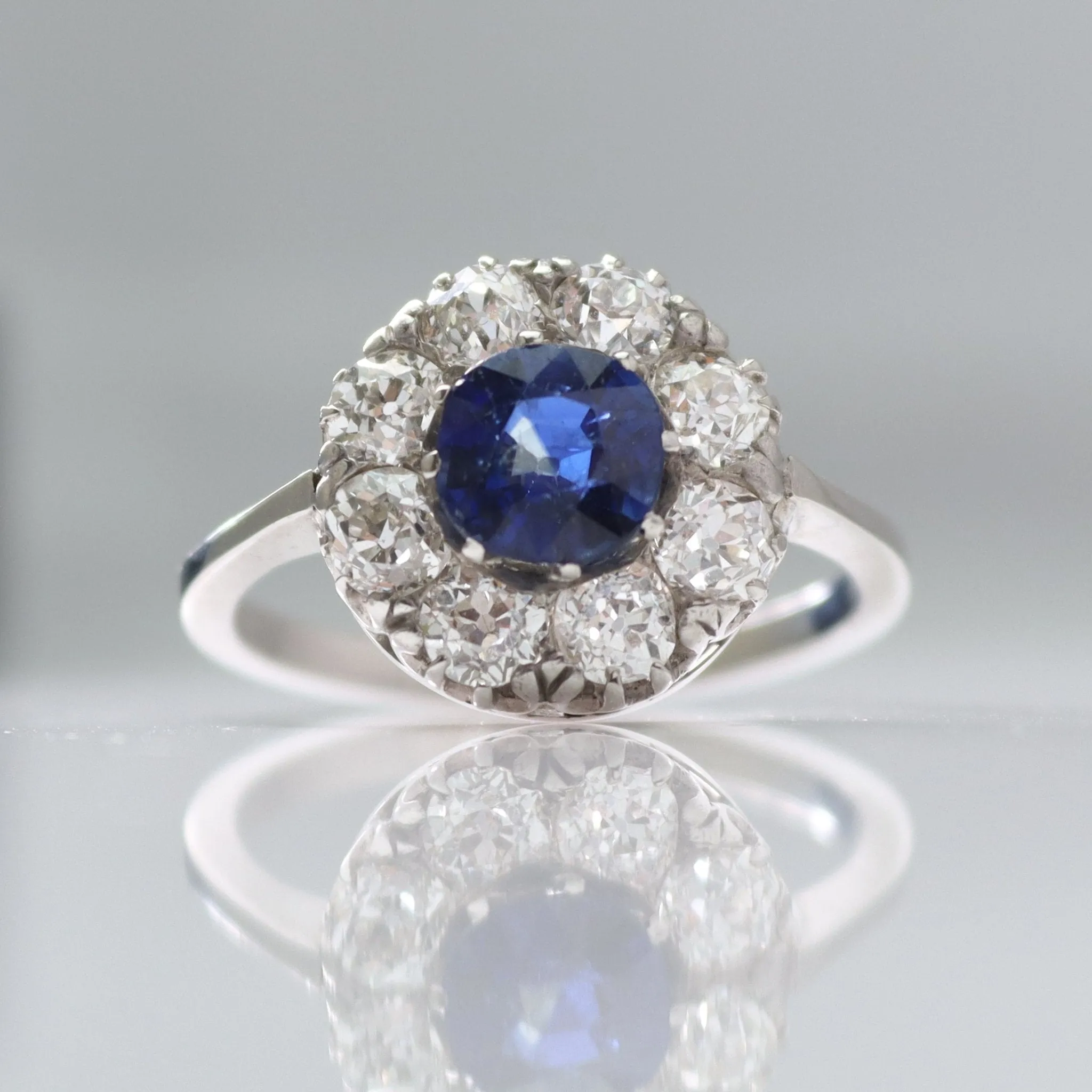 18 Carat White Gold Sapphire and Diamond Cluster Ring