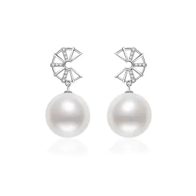 18K Gold Diamond South Sea White Pearl Earrings KE00109