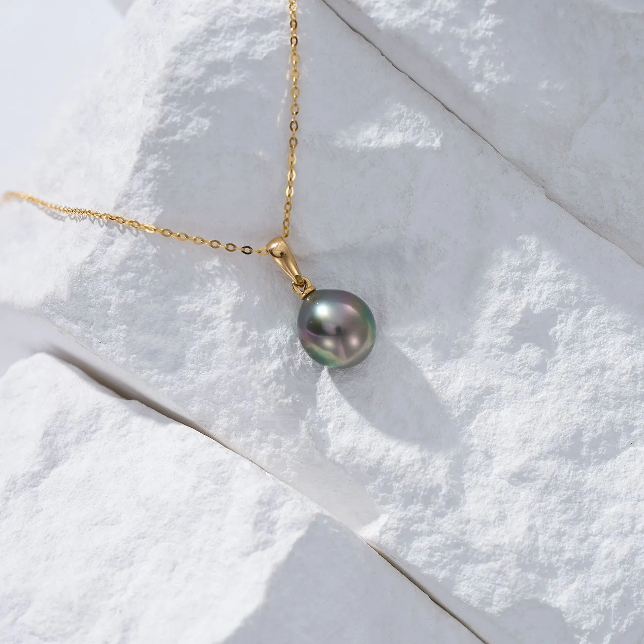 18K Solid Gold Saltwater Tahitian Pearl Necklace VD00028