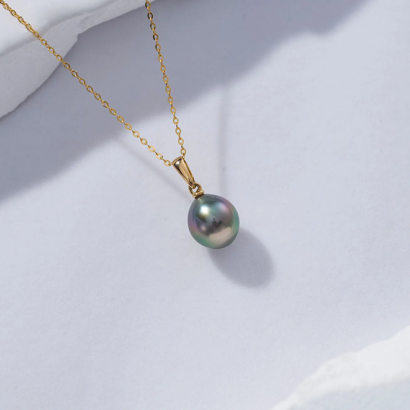 18K Solid Gold Saltwater Tahitian Pearl Necklace VD00028