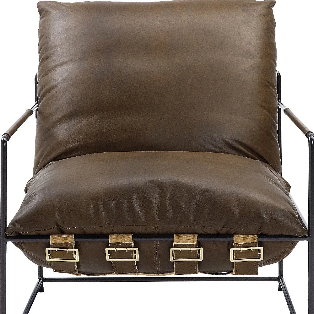 27 Brown Top Grain Leather And Steel Solid Color Lounge Chair