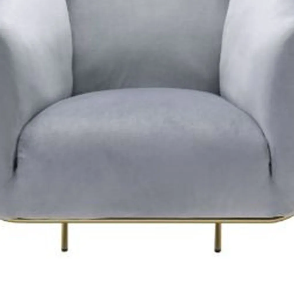 30 Gray Velvet And Gold Solid Color Barrel Chair