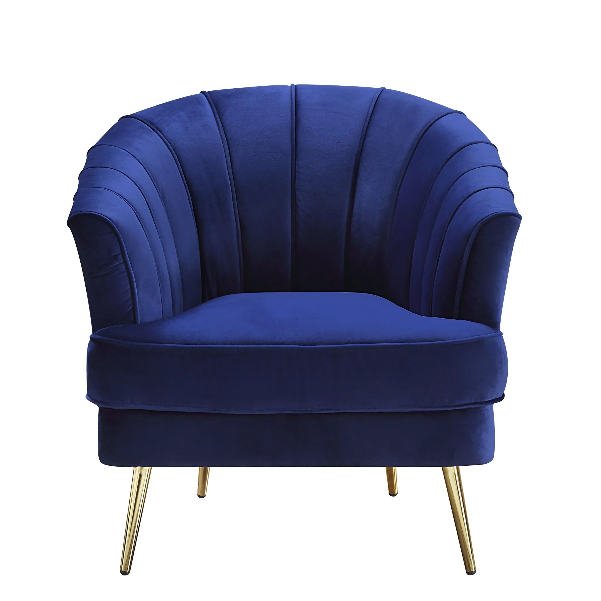 31 Blue Velvet And Gold Striped Barrel Chair