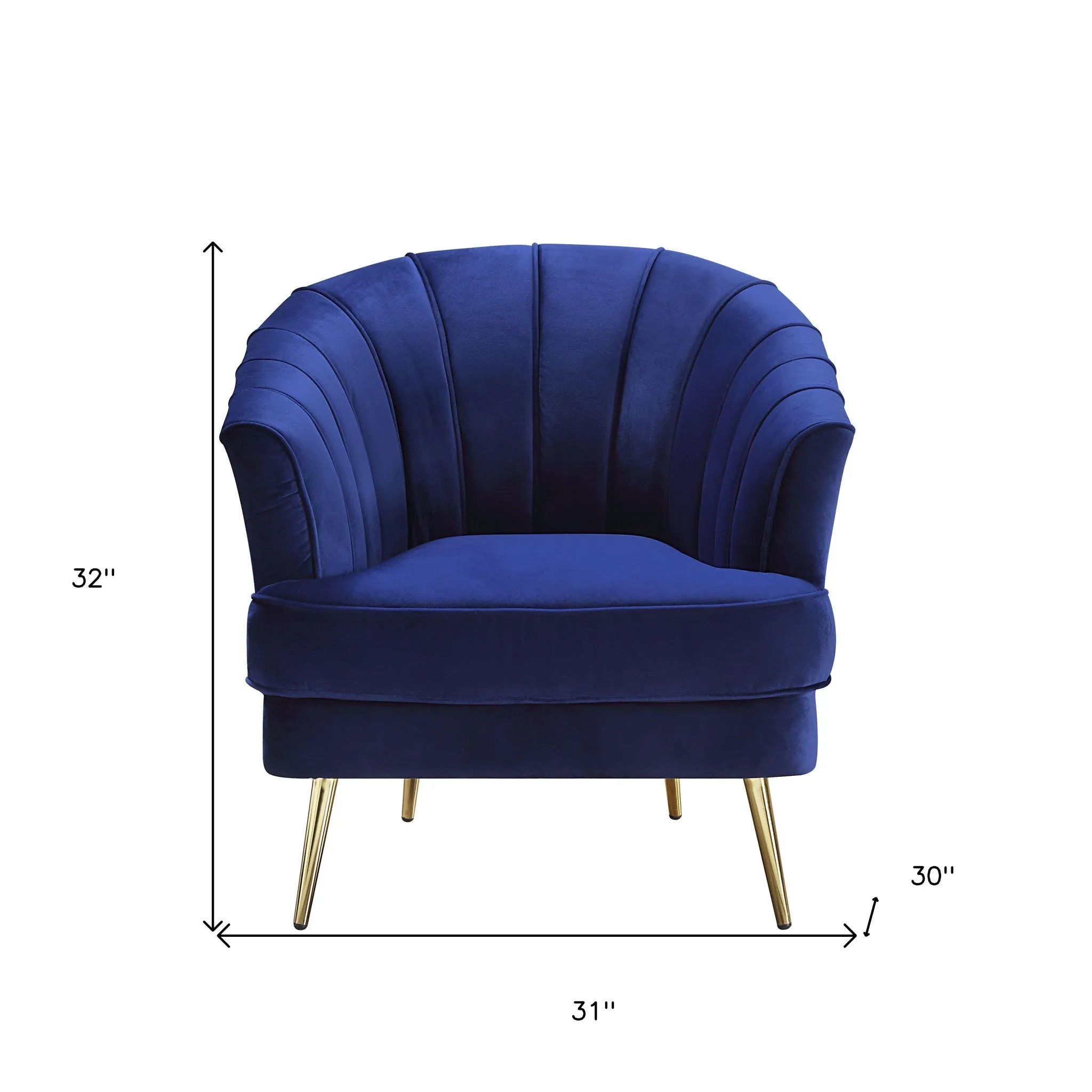 31 Blue Velvet And Gold Striped Barrel Chair