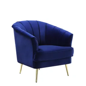 31 Blue Velvet And Gold Striped Barrel Chair