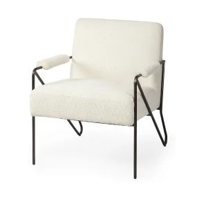 31 Off White And Brown Cotton Blend Arm Chair