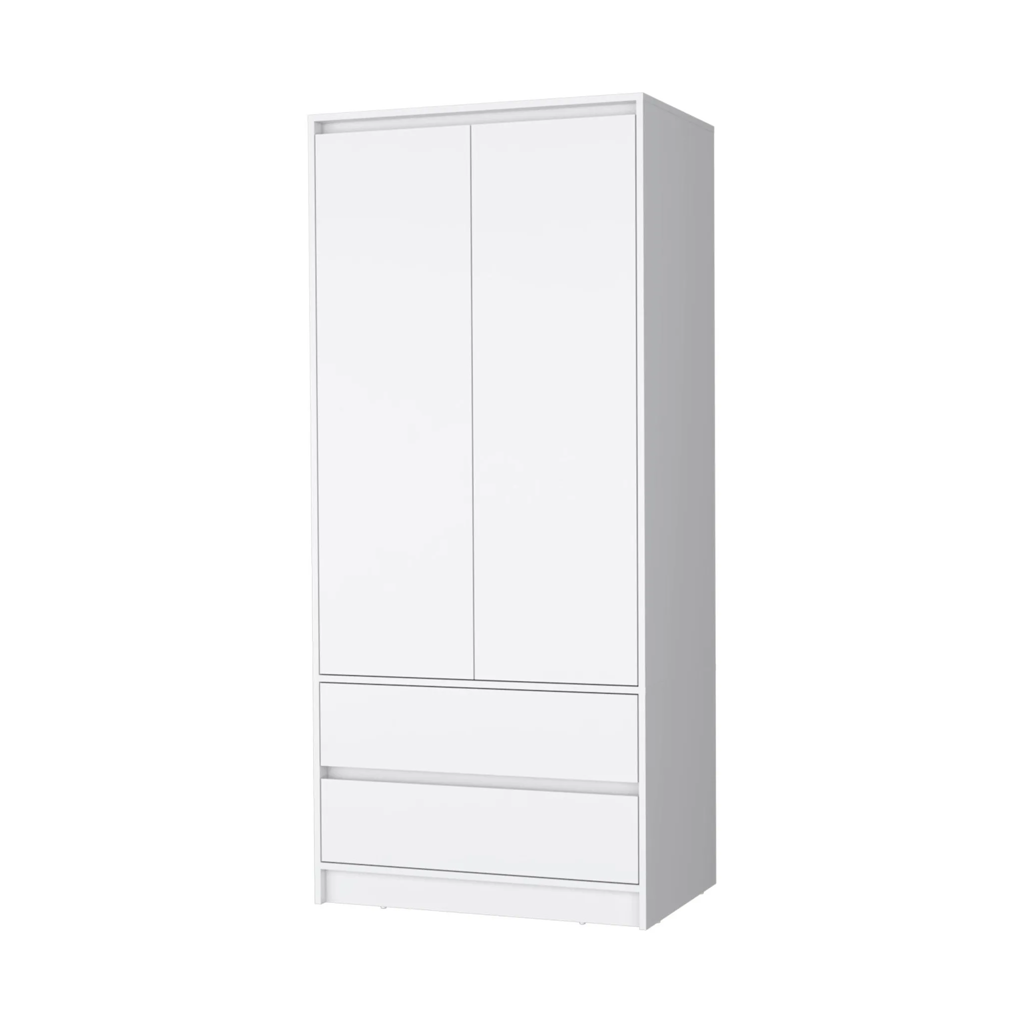 32 White Accent Cabinet Soft Close With Multiple Shelves And Two Drawers