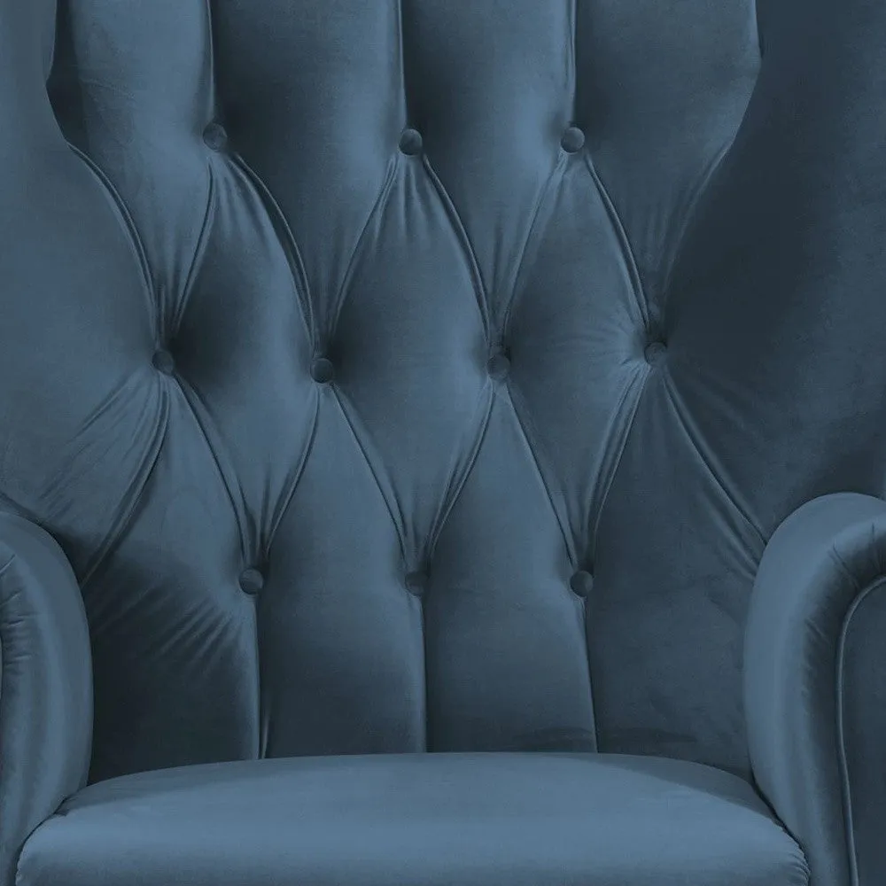 34 Azure Blue Velvet And Brown Solid Color Wingback Chair