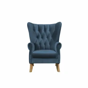 34 Azure Blue Velvet And Brown Solid Color Wingback Chair