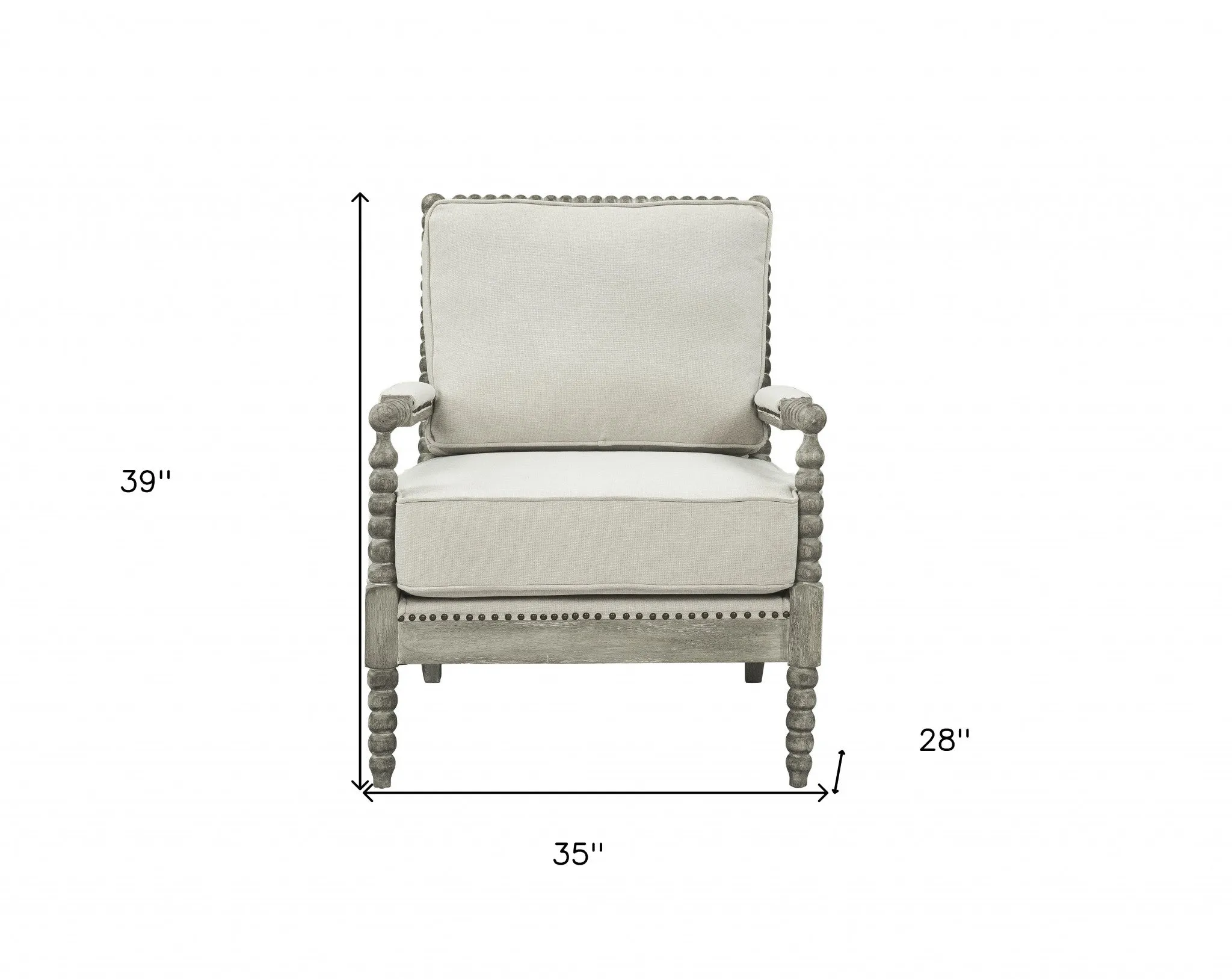 35 Beige Linen And Gray Oak Solid Color Club Chair