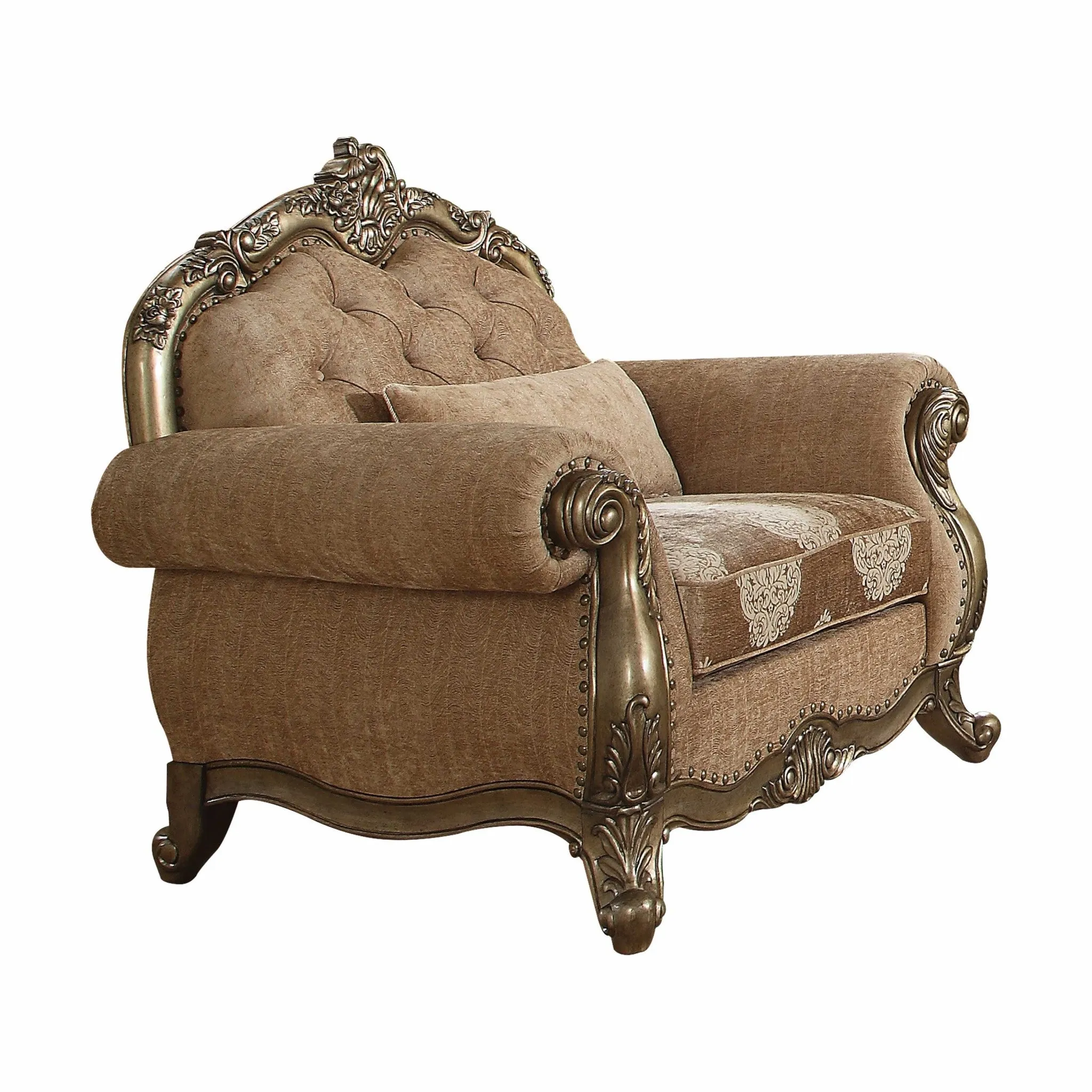 35 Gray And Pearl Fabric Damask Tufted Chesterfield Chair