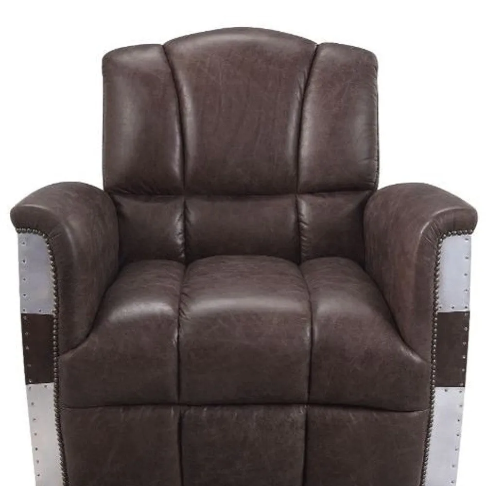 35 Retro Brown Top Grain Leather And Steel Patchwork Club Chair