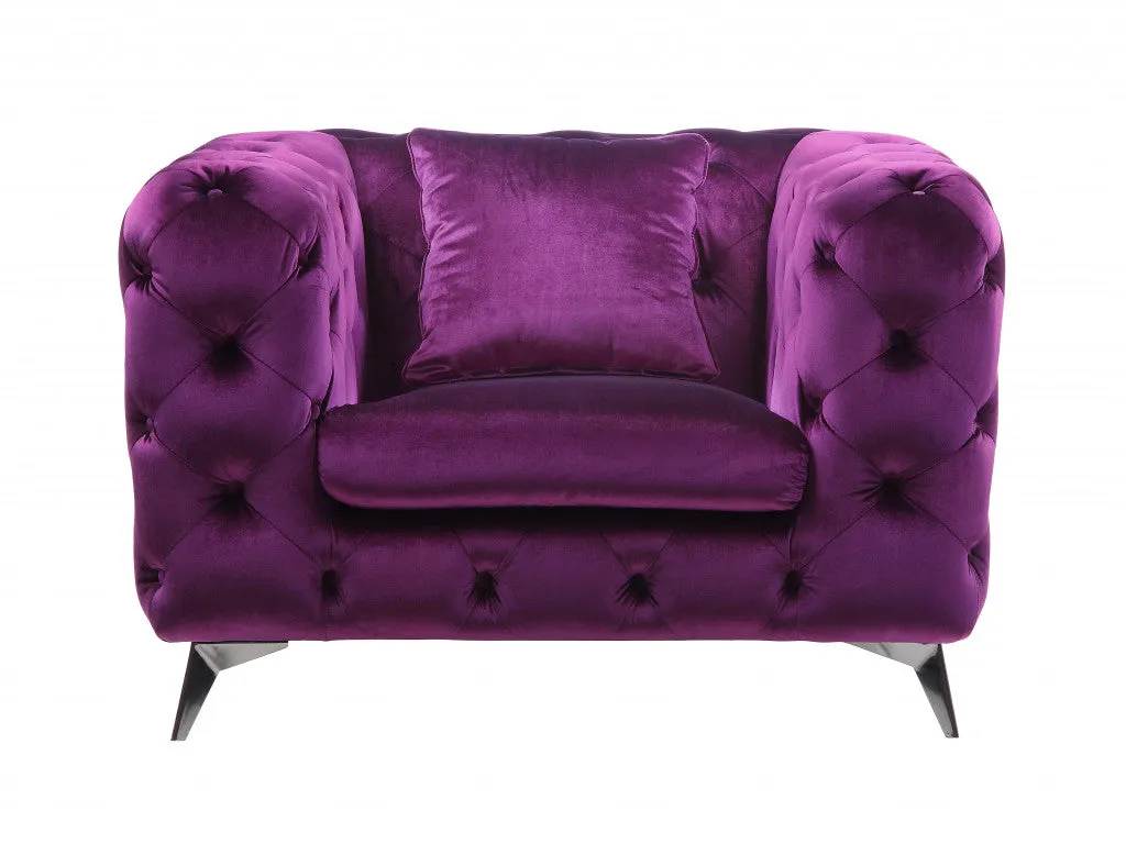 41 Purple Fabric And Black Tufted Arm Chair