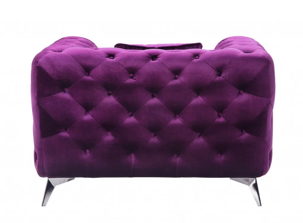 41 Purple Fabric And Black Tufted Arm Chair