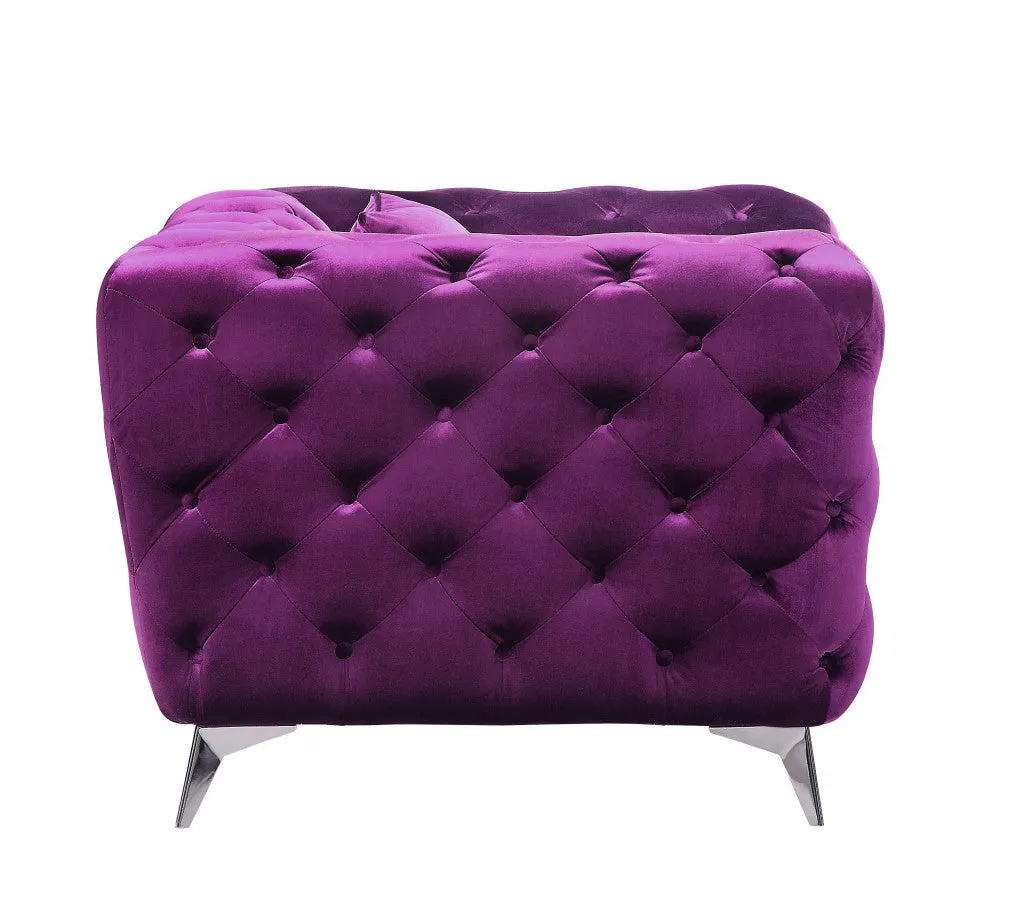 41 Purple Fabric And Black Tufted Arm Chair