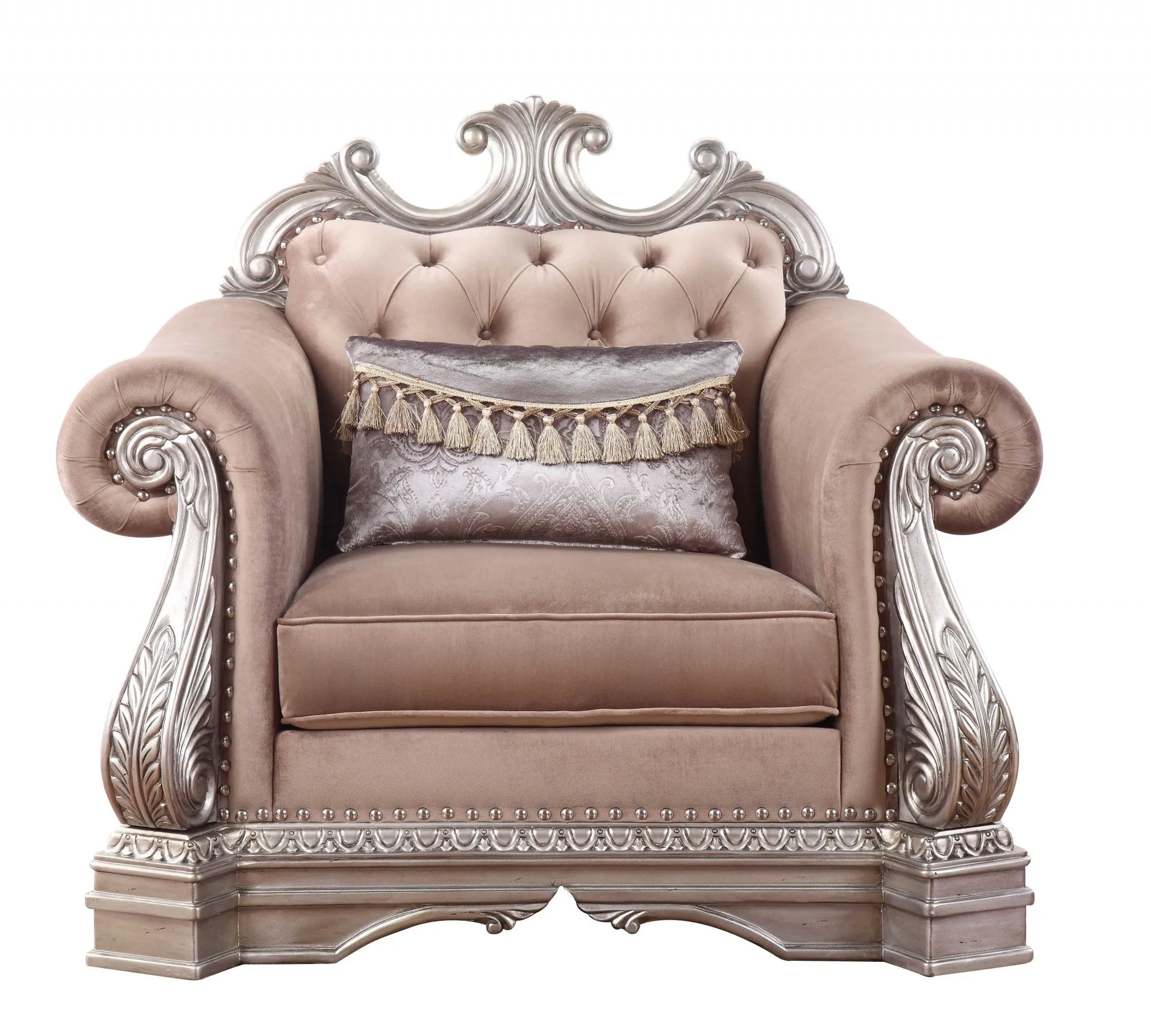 42 Cherry Blossom Pink And Gray Velvet Tufted Chesterfield Chair