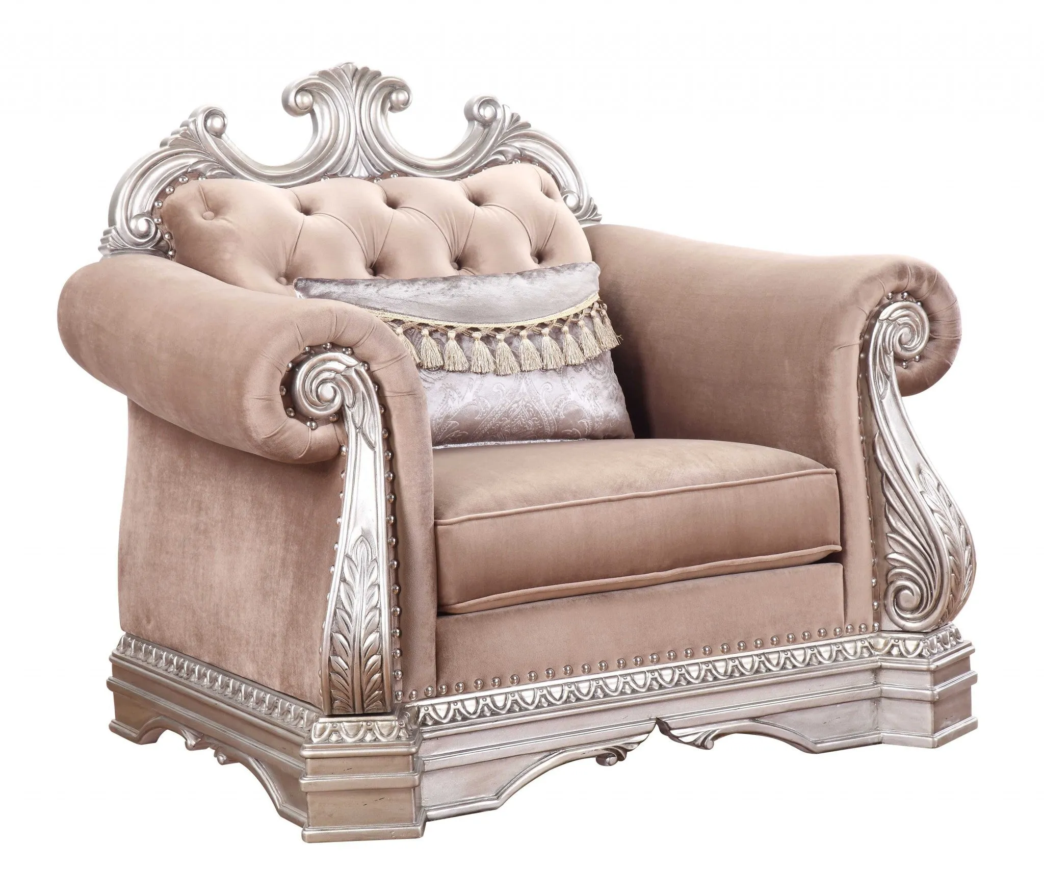 42 Cherry Blossom Pink And Gray Velvet Tufted Chesterfield Chair