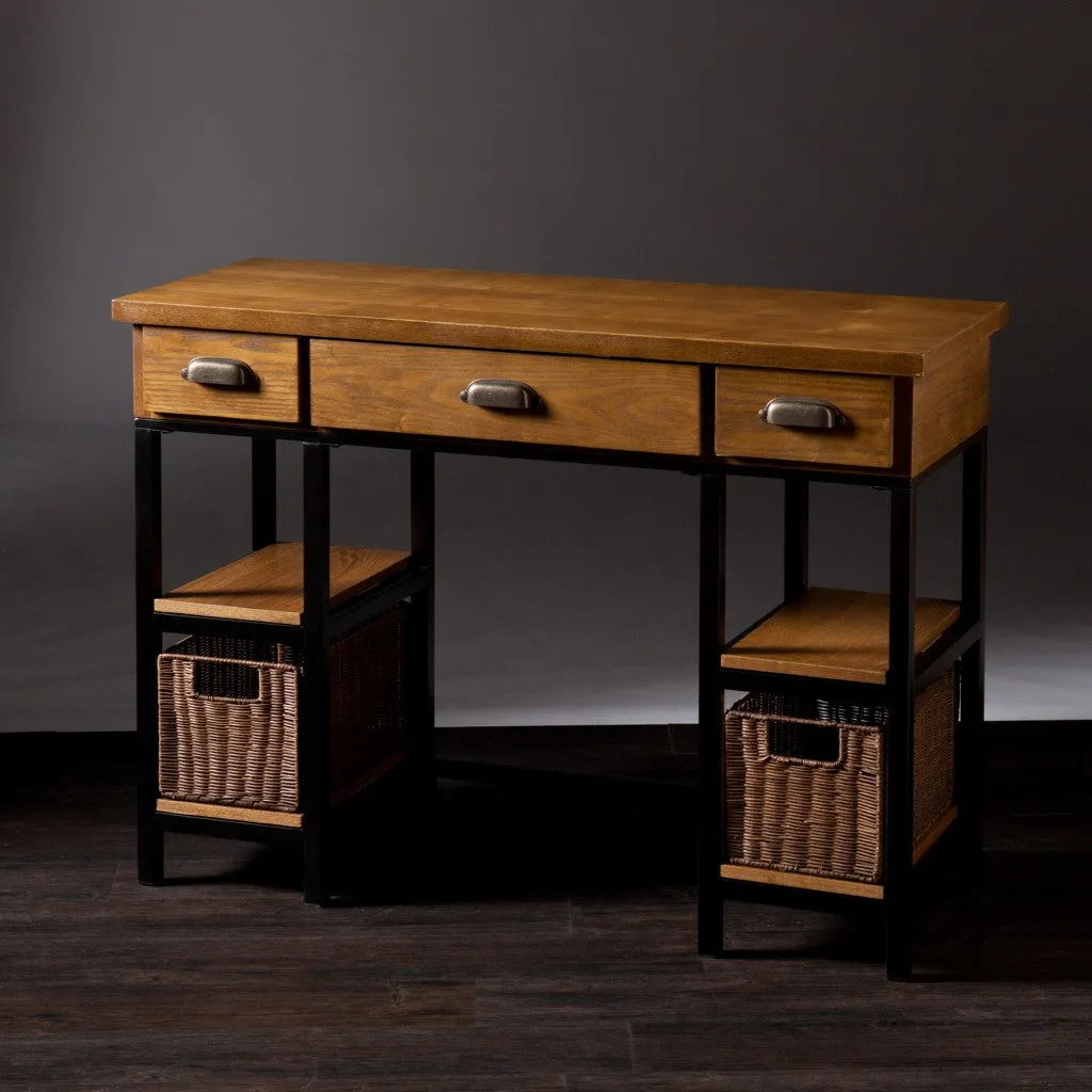 42 Gray And Black Writing Desk With Three Drawers