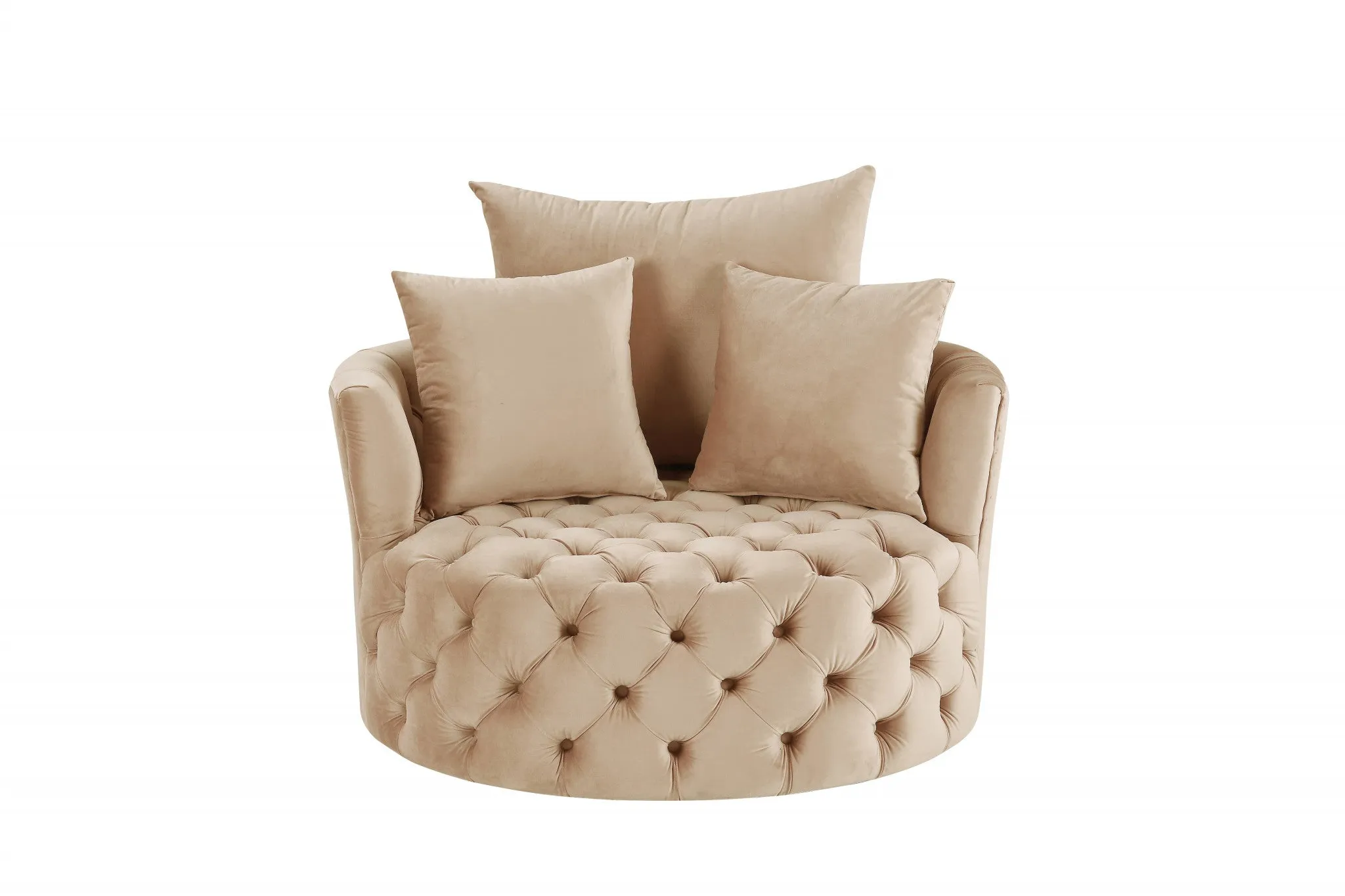 43 Beige Velvet Solid Color Swivelbarrel Chair