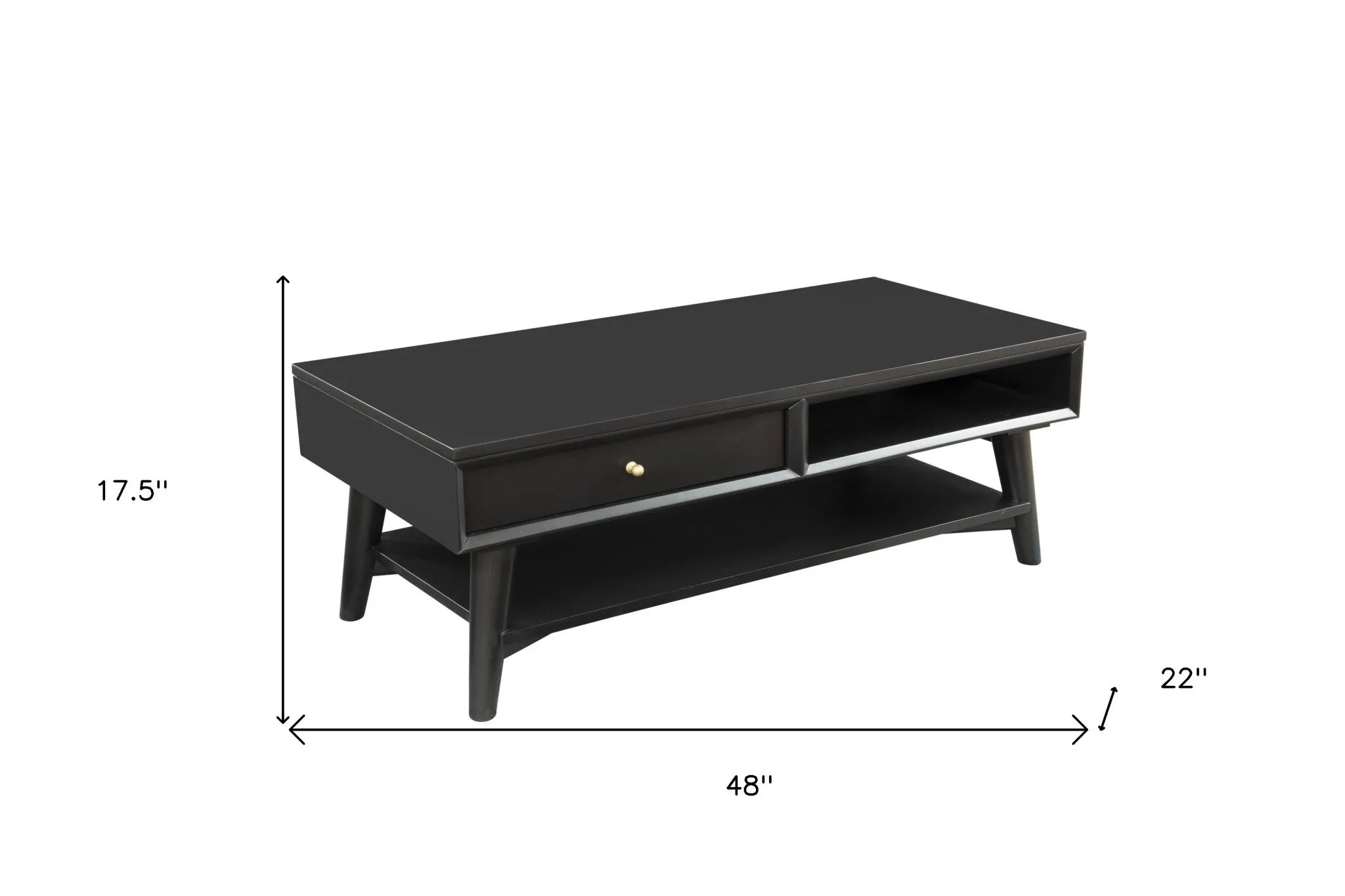 48 Black Solid And Manufactured Wood Coffee Table With Drawer