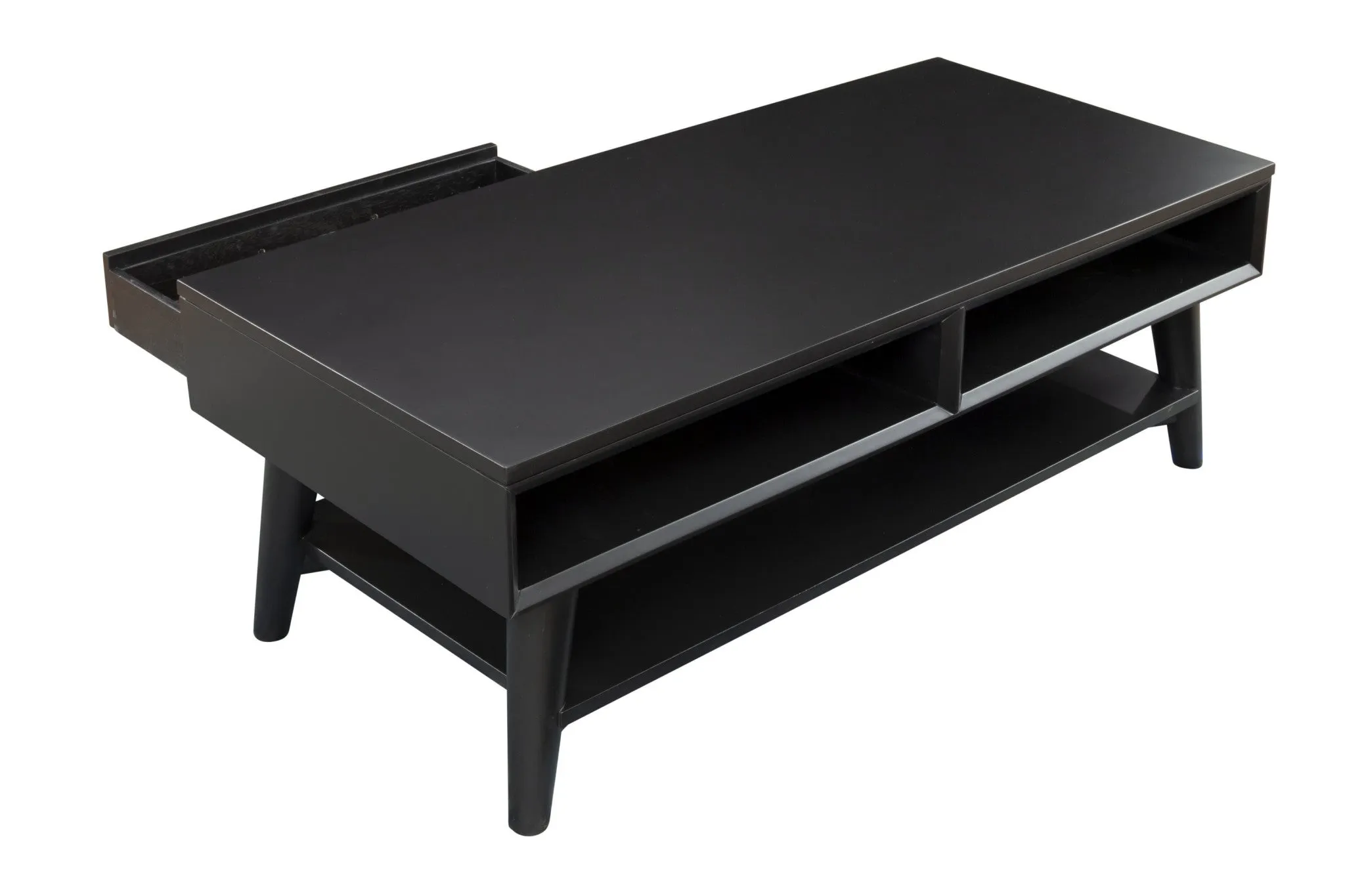 48 Black Solid And Manufactured Wood Coffee Table With Drawer