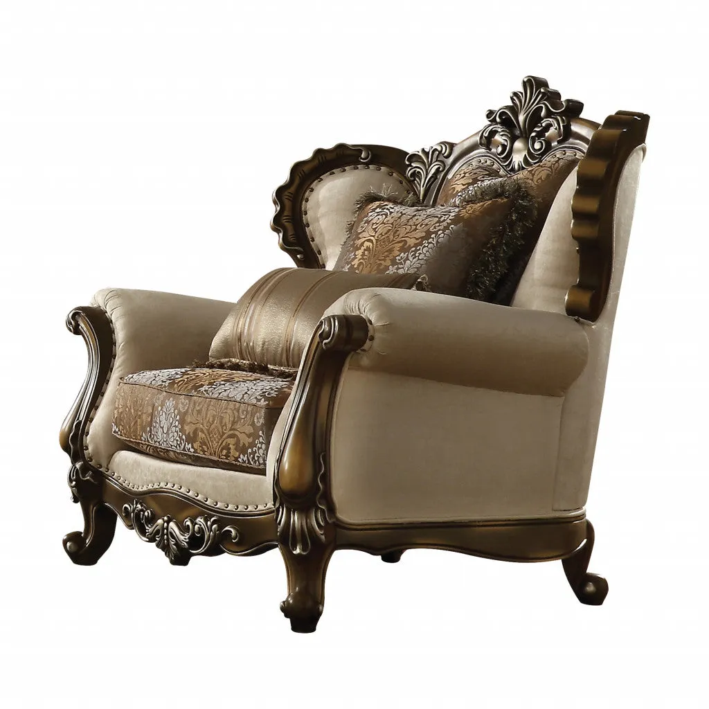 49 Tan And Brown Fabric Floral Tufted Wingback Chair