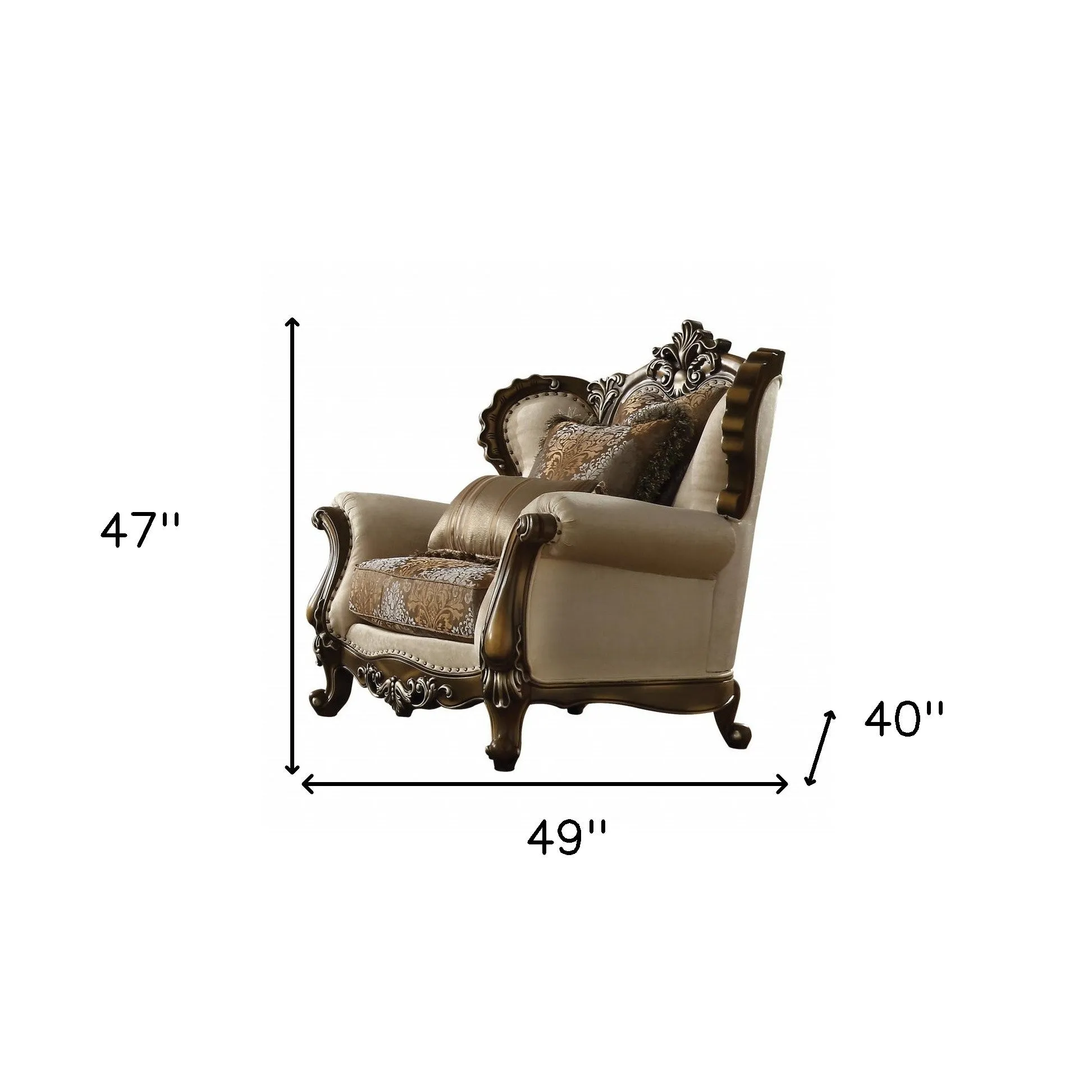 49 Tan And Brown Fabric Floral Tufted Wingback Chair