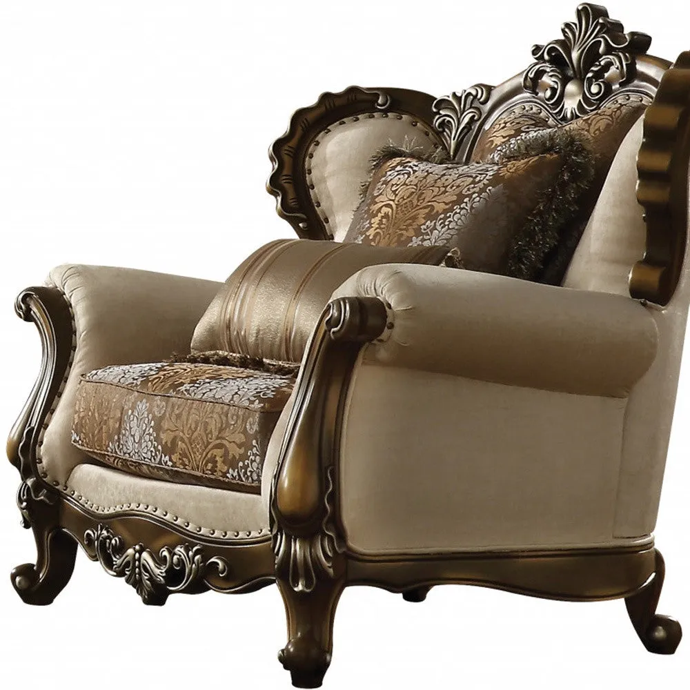 49 Tan And Brown Fabric Floral Tufted Wingback Chair