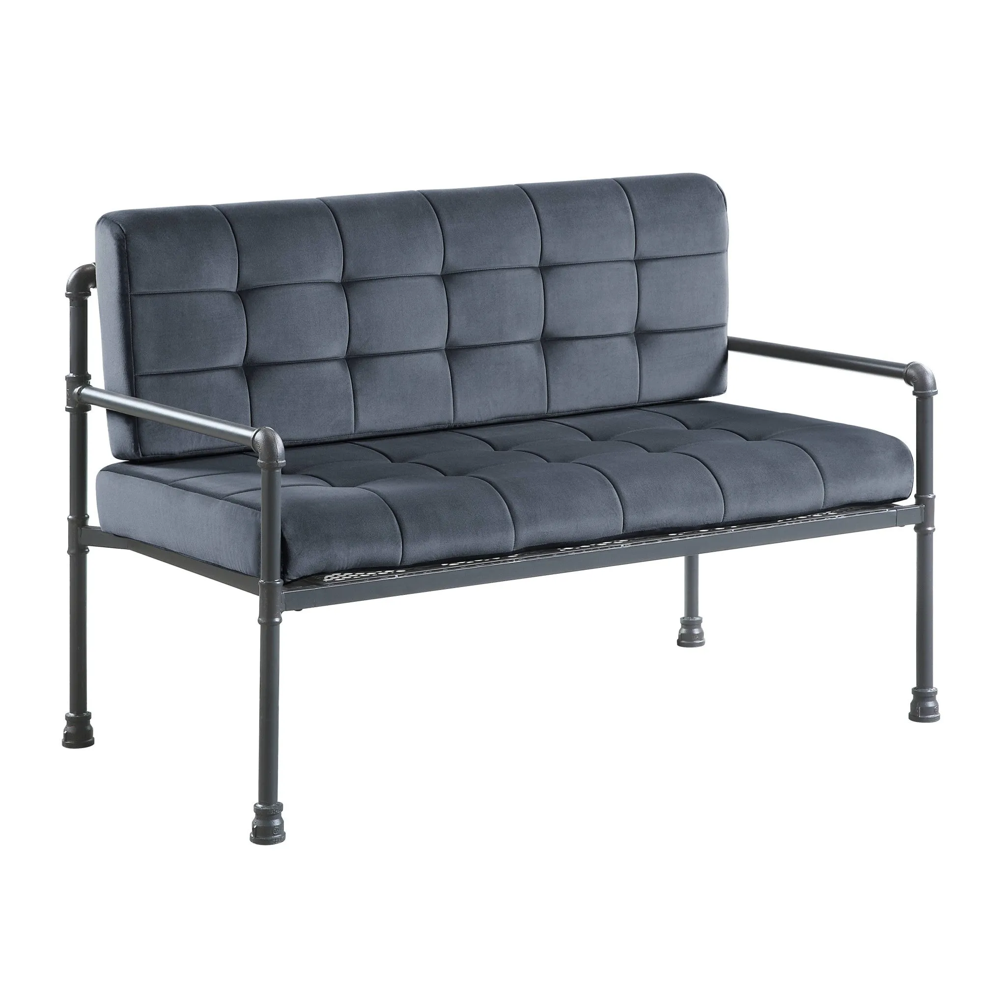 51 Gray Tufted Velvet And Gray Love Seat