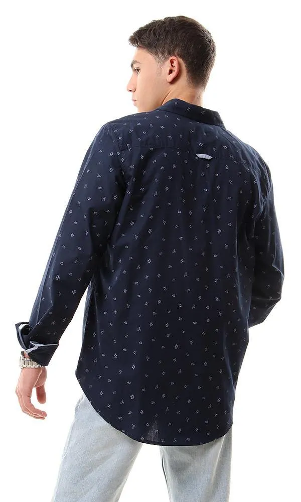 57855 Trendy Symbols Patterns Navy Blue Casual Shirt