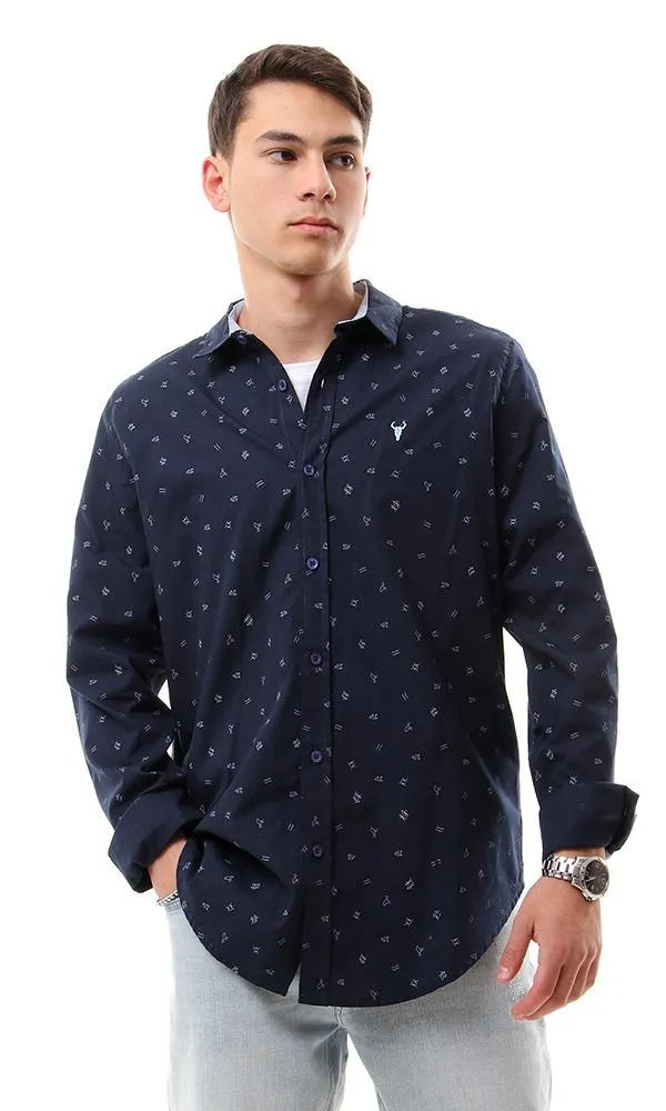 57855 Trendy Symbols Patterns Navy Blue Casual Shirt