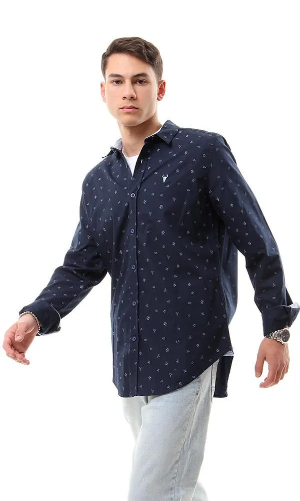 57855 Trendy Symbols Patterns Navy Blue Casual Shirt