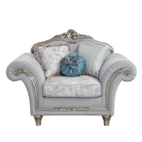 62 Light Gray Linen And Platinum Floral Club Chair