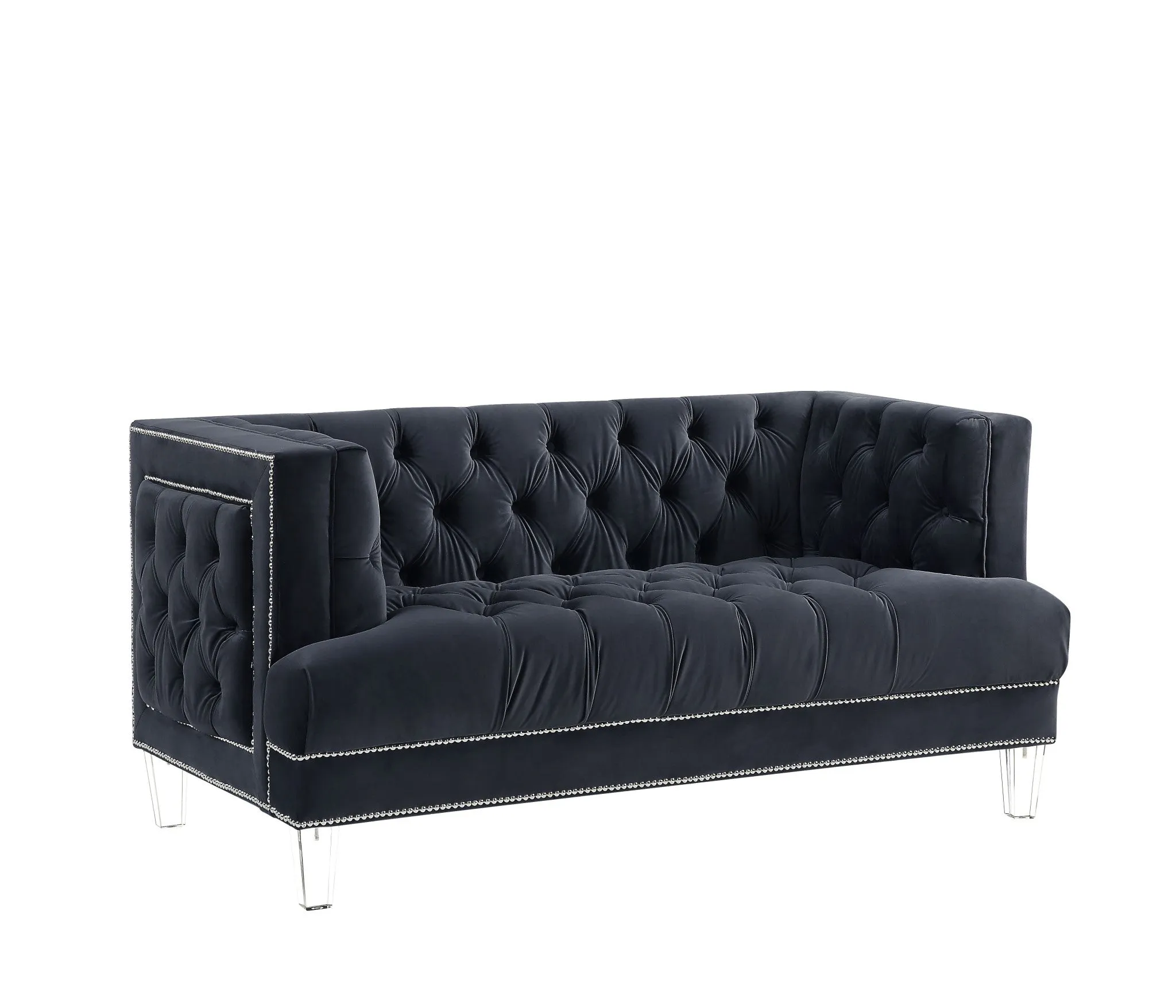 64 Charcoal And Silver Velvet Loveseat