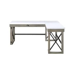 67 White and Brown Marble L Shape Writing Desk