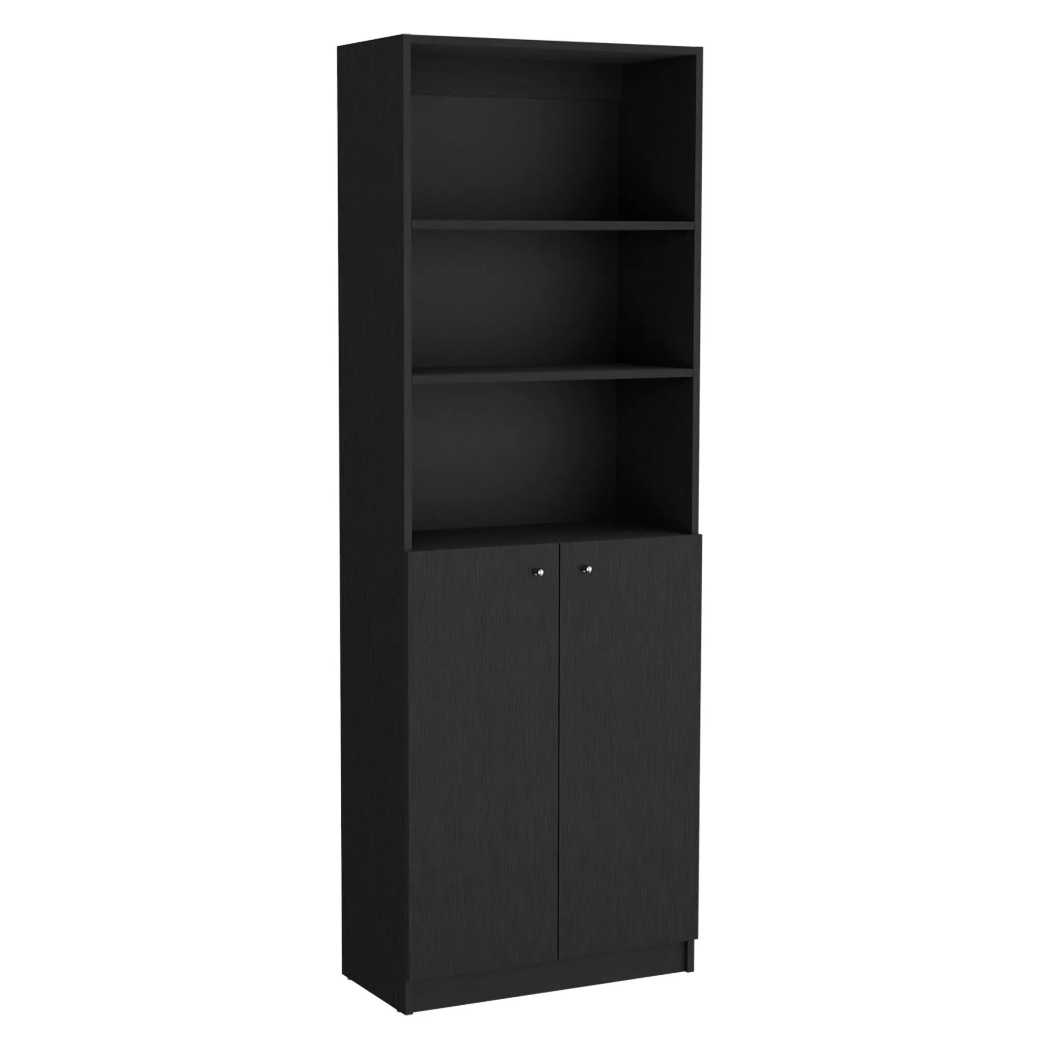 71 Black Five Tier Bookcase with Four doors