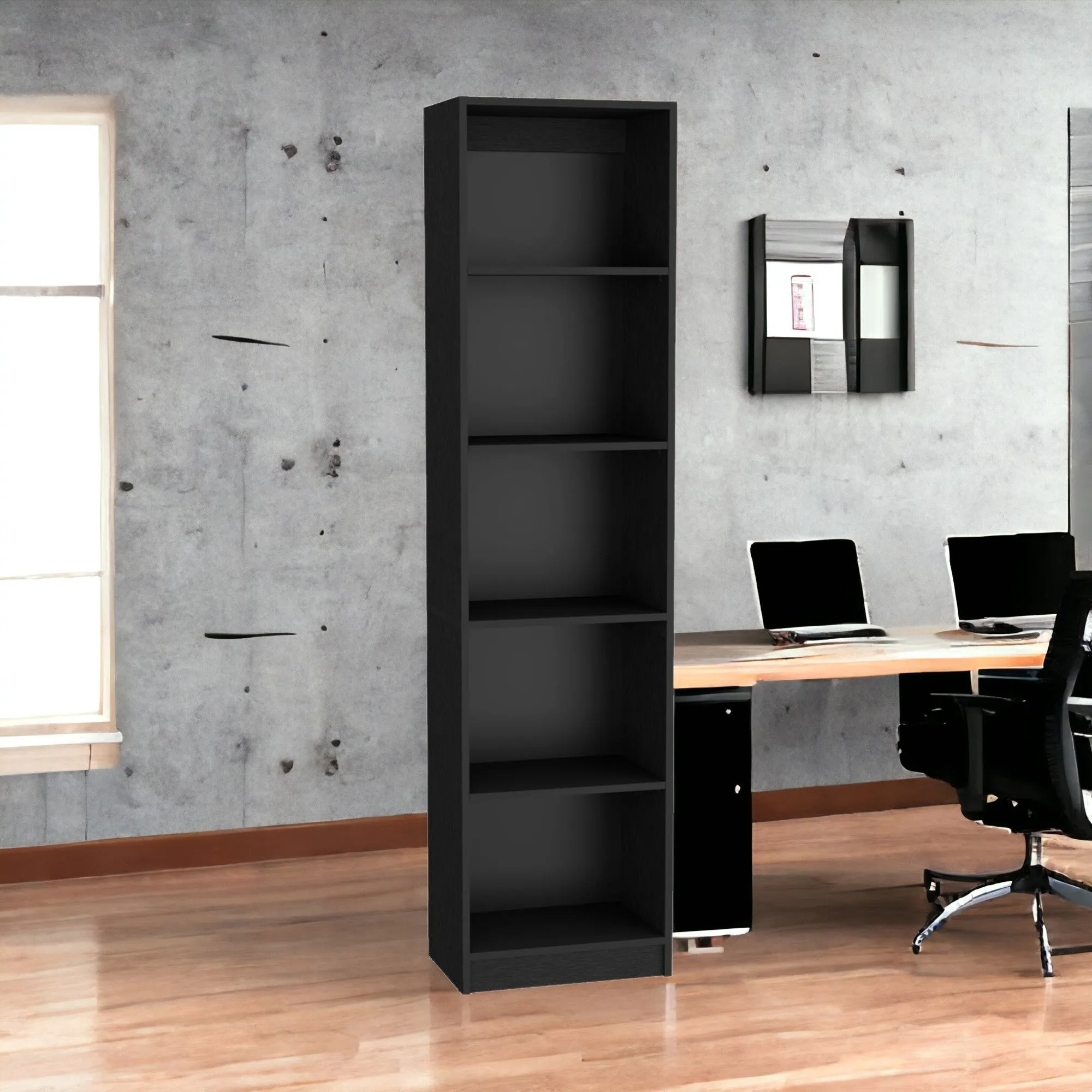 71 Black Five Tier Bookcase with Four doors