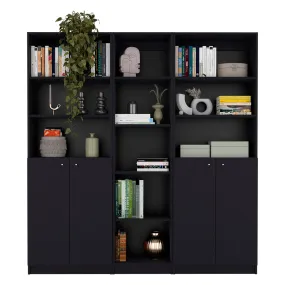 71 Black Five Tier Bookcase with Four doors