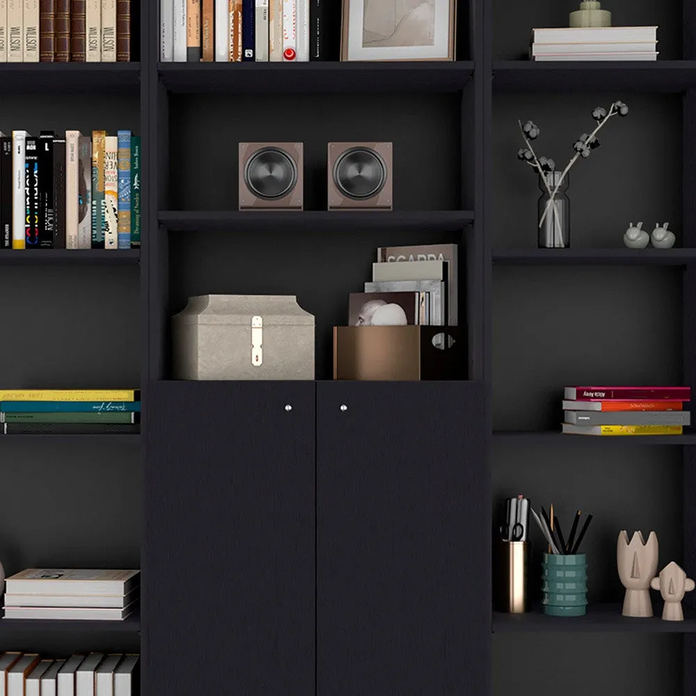 71 Black Five Tier Bookcase with Two doors