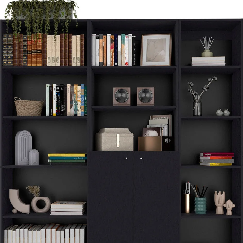 71 Black Five Tier Bookcase with Two doors